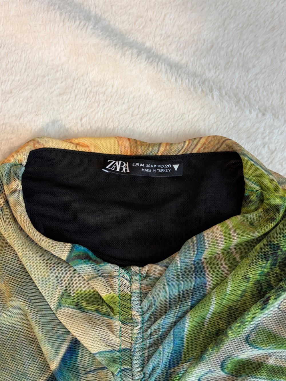 Zara Green and Tan Ruched Mini Dress - Picture 2 of 3